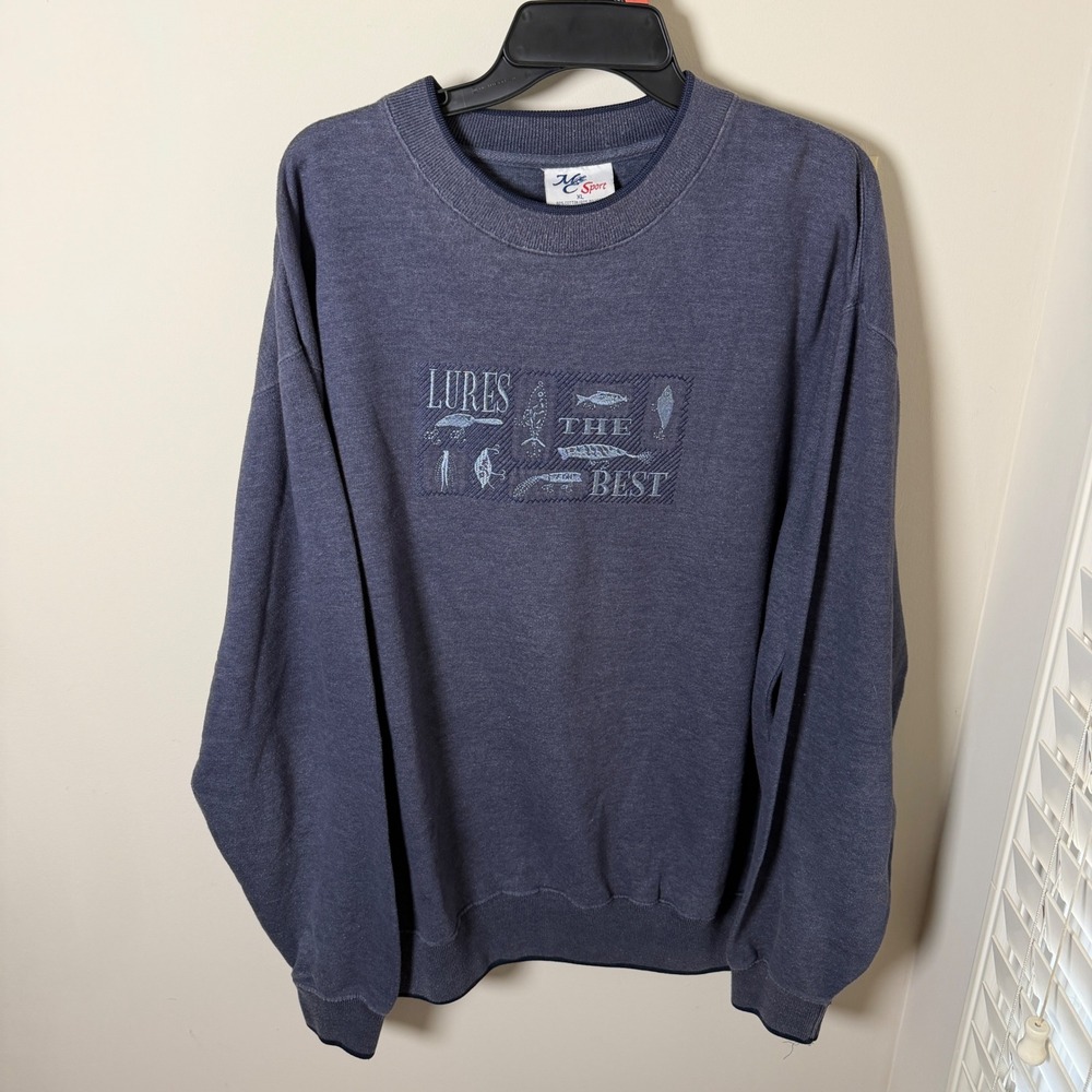 VTG M&C Sport Fishing Lures Sweatshirt Mens XL Blue Vintage Gorpcore Outdoor Dad